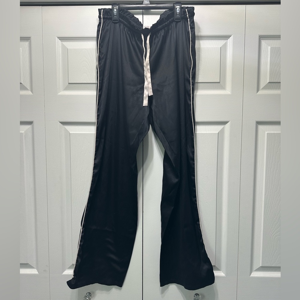 Victoria's Secret Black Silk Pajama Pants with Light Pink Accent Stripe